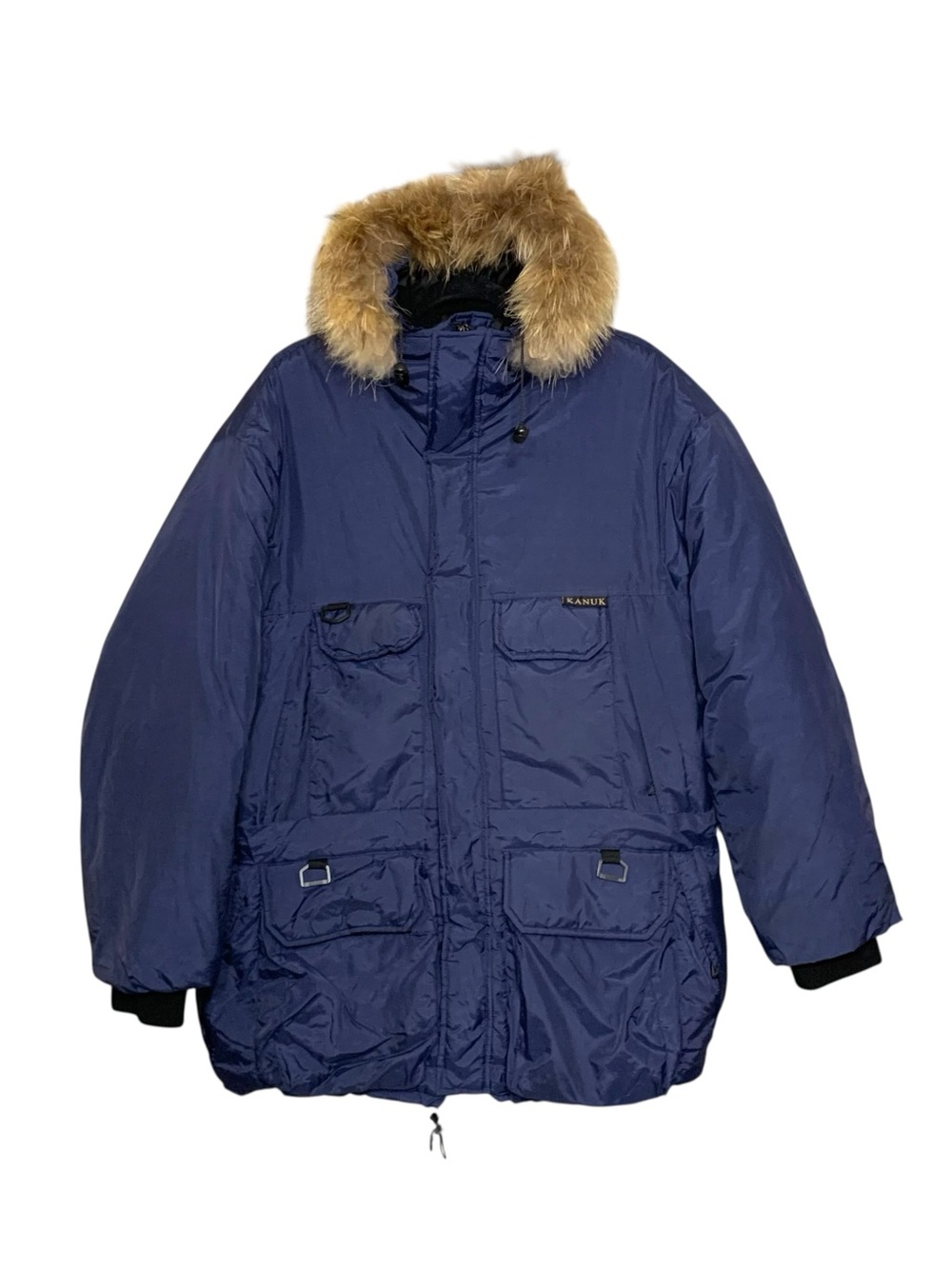 Kanuk Vintage Blue Parka Fur Trim Insulated Sz L/XL Ajustable Multi Pocket